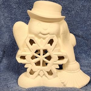Bisque Tea Light Snowman, Ready to Paint or Glaze